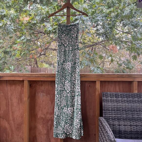 Zara Women's Green And White Floral Satin Slip Dress Size XS - Picture 2 of 8